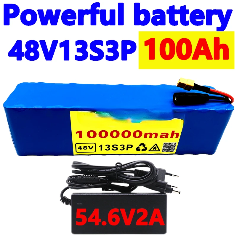 

48V100Ah 1000w 13S3P XT60 48V Lithium ion Battery Pack 100000mah For 54.6v E-bike Electric bicycle Scooter with BMS+chargeraiyay