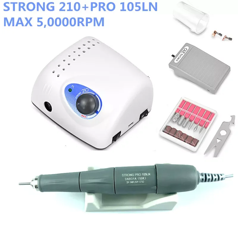 

New Arrival STRONG 210 PRO 105 105L Handpiece 65W 45000/500000rpm Nail Drills Manicure Machine Pedicure Electric File Bits