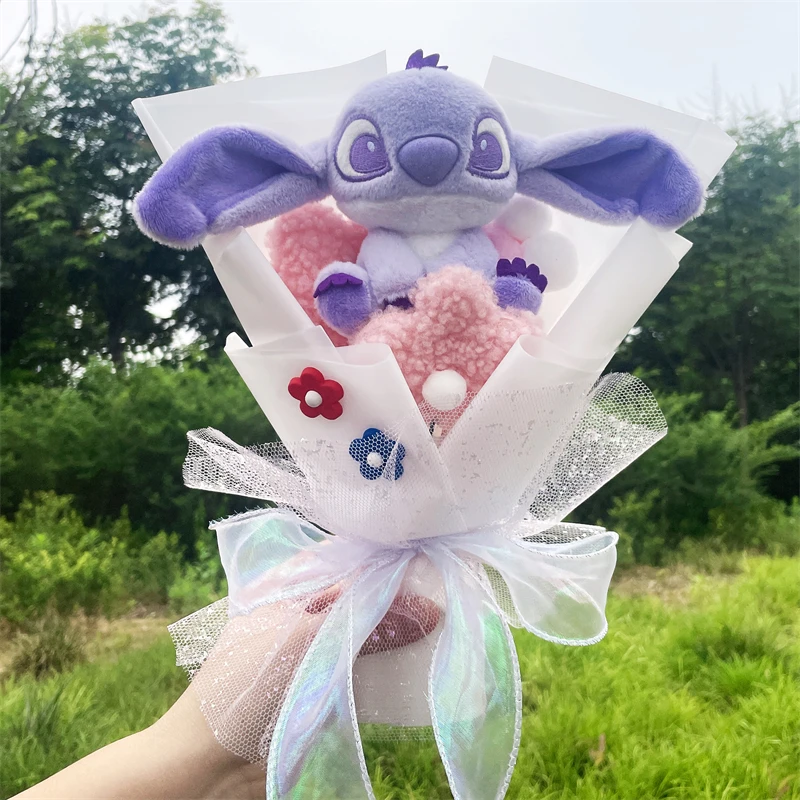 Disney Toy Purple Stitch Plush Bouquet Stuffed Super Soft Kids Doll Christmas Birthday Valentine Graduation Gifts