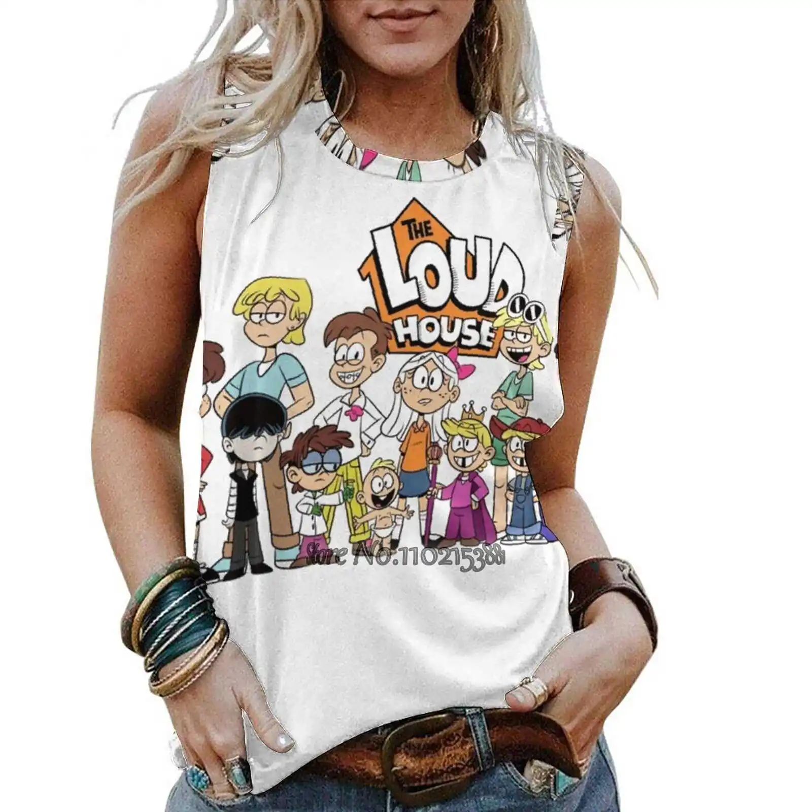 

Летние Элегантные майки, Свободный жилет с круглым вырезом, объемный жилет с изображением дома, Люси громкий Линкольн