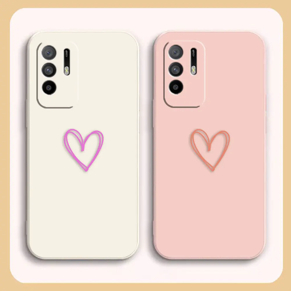 

Case For OPPO A54 A55 A57 A91 A93 A92S A93S A94 A95 A96 4G 5G A15 Colour Simple Liquid Silicone Case Simple Line Love