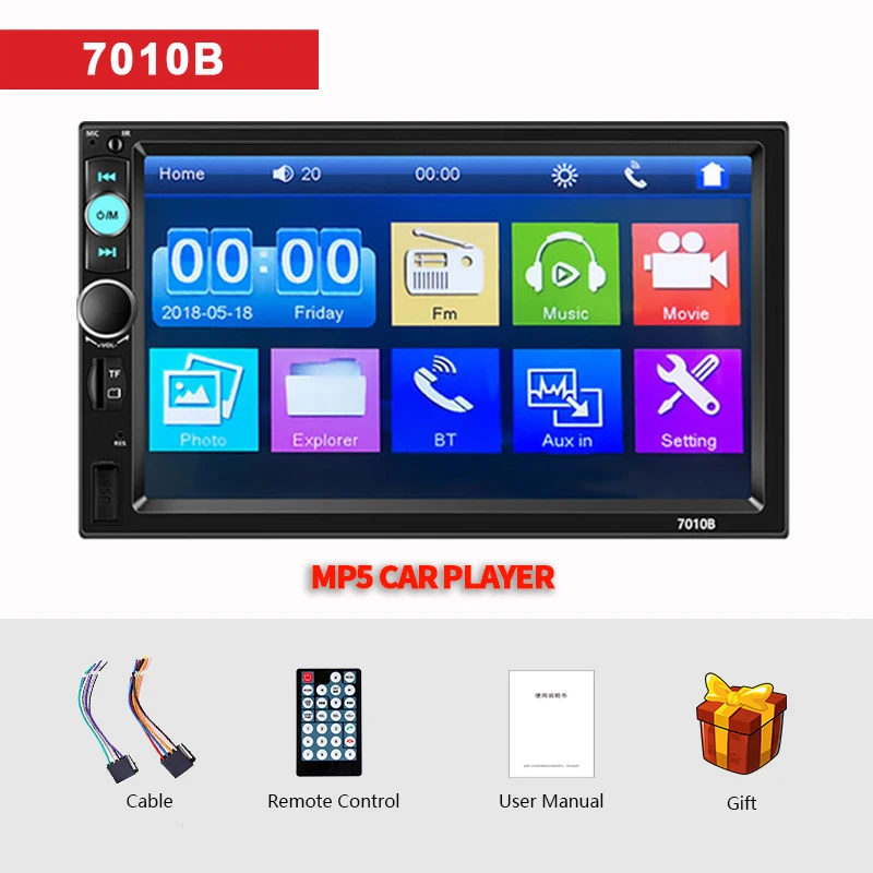 Автомобильная стереомагнитола, мультимедийный плеер 12 В, автомобильное аудио, 7-дюймовый сенсорный экран, Bluetooth, камера заднего вида, 2 Din, автомобильное радио, MP5-плеер