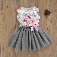 kawaii little girls tulle dress cute sleeveless crew neck floral print bow front tutu dress 1 6years