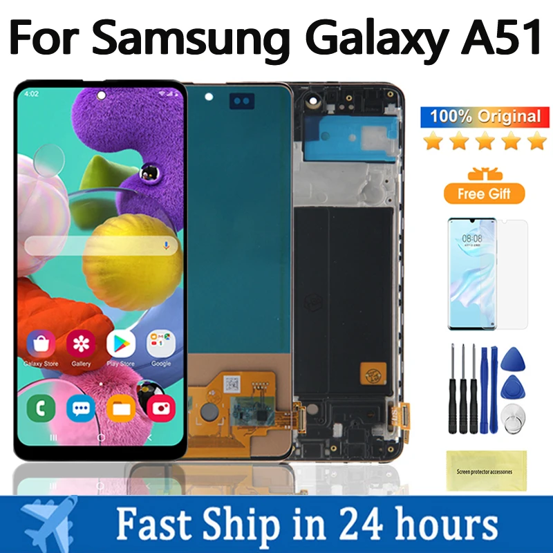Оригинальный AMOLED ЖК-дисплей 6,5 дюйма для Samsung Galaxy A51, ЖК-дисплей, сенсорный экран, дигитайзер в сборе, замена A515 A515FN/DS A515F