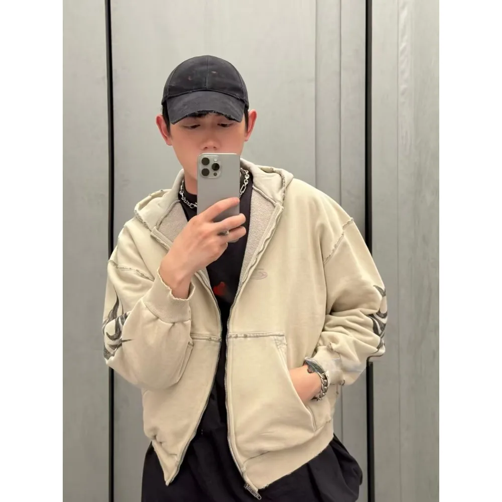 NIGO Мужская куртка на молнии с капюшоном и принтом тотема дракона Y2k High Street в стиле