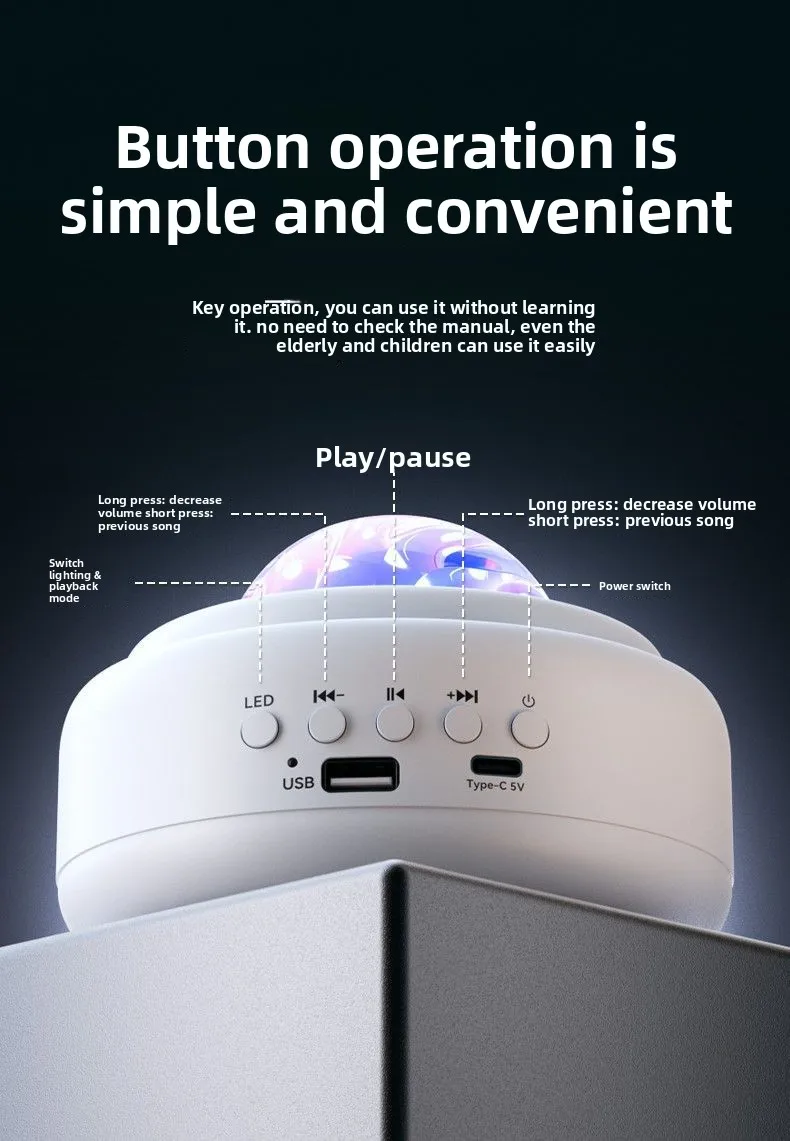 Фото Проектор звездного неба Aurora с Bluetooth-колонкой, ночник для сна, романтическая атмосфера, подарок для девушки. №3