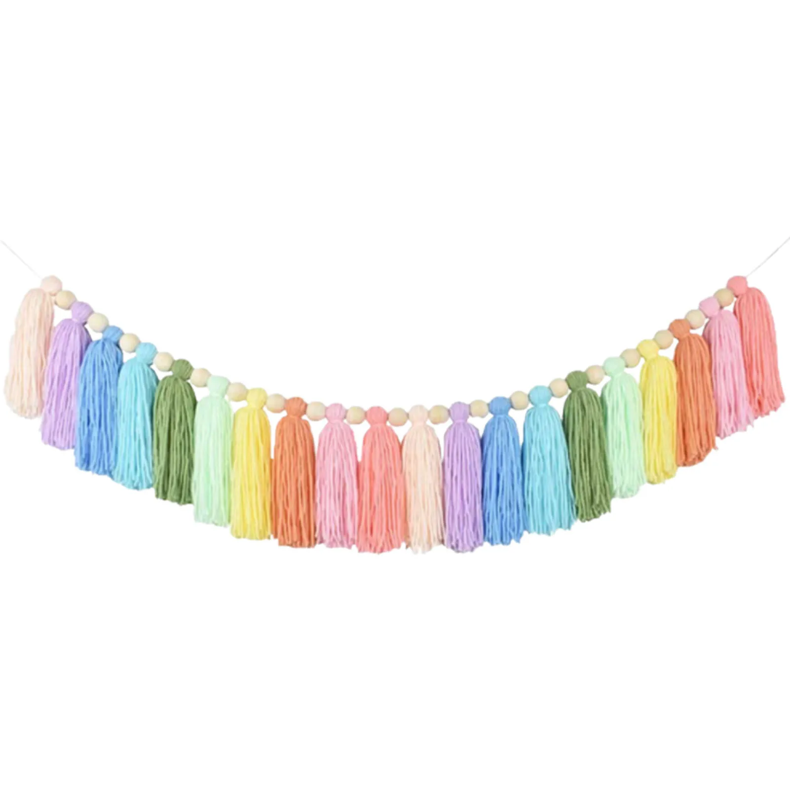 

Tassel Garland Tassel Wall Hanging Decor Pastel Tassel Banner With Wood Beads And Colorful Pom Pom Garlands Balls Garlands For