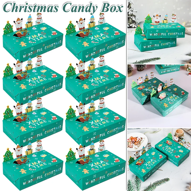 10pcs Christmas Kraft Paper Candy Gift Box Kids Favor Cookie 3D Cute Biscuit Folding Case For Xmas New Year Party Supplies