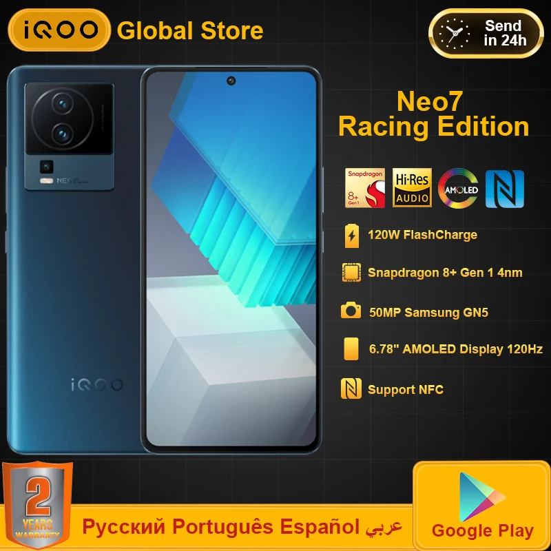 

iQOO Neo7 Neo 7 Racing 5G Mobile Phone Snapdragon 8+Gen 1 120W FlashCharge 50MP IMX766V Camera 6.78 E5 AMOLED NFC Smartphone
