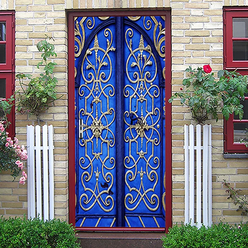 

2023 New Door Stickers 3D Simulation Blue Totem Home Decoration Wooden Door Decoration Wall Stickers