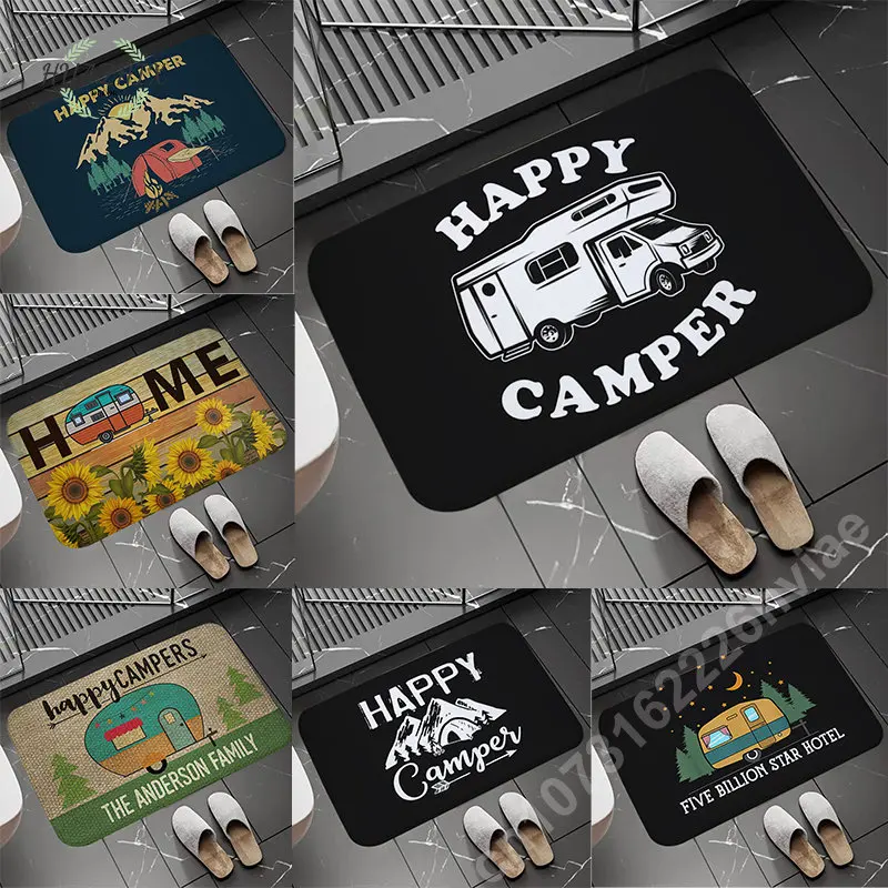 

Non-slip And Washable Kitchen Mat Happy Campers Balcony Hallway Floor Bath Carpet Absorbent Bathroom Rug Prayer Mats Doormats