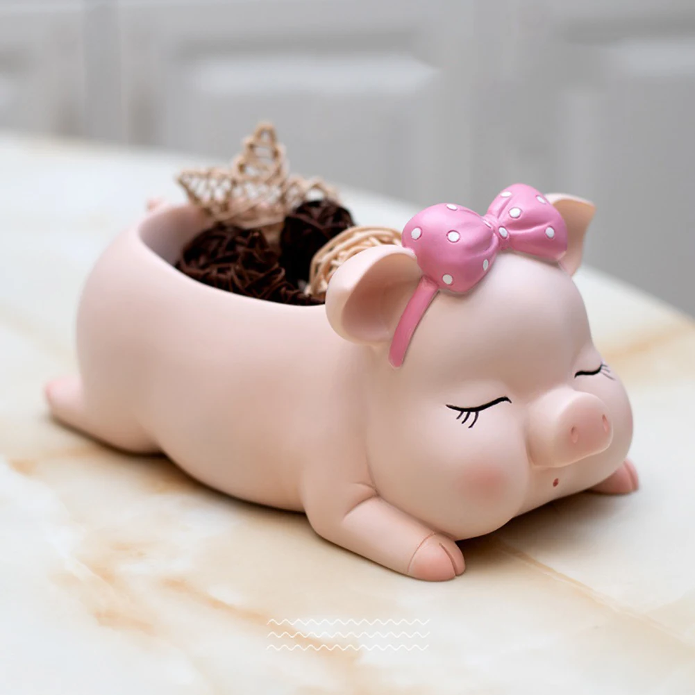 

Resin Cartoon Cute Pig Sculpture Storage Case Waterproof Room Pig Organizer Figurine Home Porch Living Room Decoration