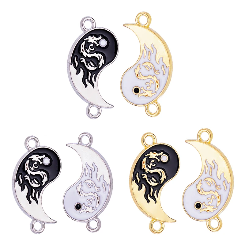 

10Pcs/Set Fashion Dragon Totem Yin Yang Bagua Enamel Color Alloy Connector Charm for Jewelry Making DIY Couple Bracelet Pendant