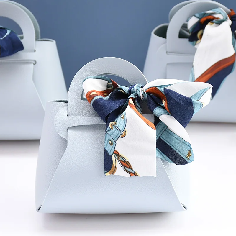

5pcs Creative Leather Gift Bags With Scarf Wedding Favor Candy Box Packaging Birthday Party Supplies Chocolate Box Package