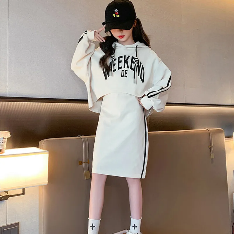 

Hooded Coat Jacket Skirts Teen 2PCS Hot Sale Korea Girl Two-piece Outfit Kids Casual Clothes Suits Children Spring Autumn Sets