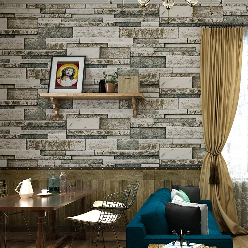 

3D stereo retro culture brick brick pattern brick antique brick industrial wind wallpaper restaurant barber shop clothing store