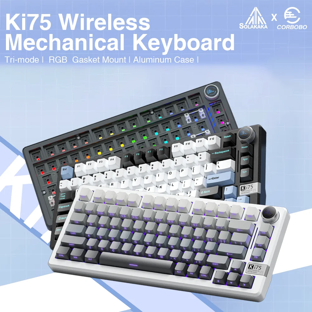 Трехрежимная механическая игровая клавиатура SOLAKAKA Ki75 комплект Barebone алюминиевое
