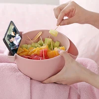 creative lazy snack bowl plastic double grids snack storage box bowl plate fruit bowl and mobile phone holder chase artifact 30