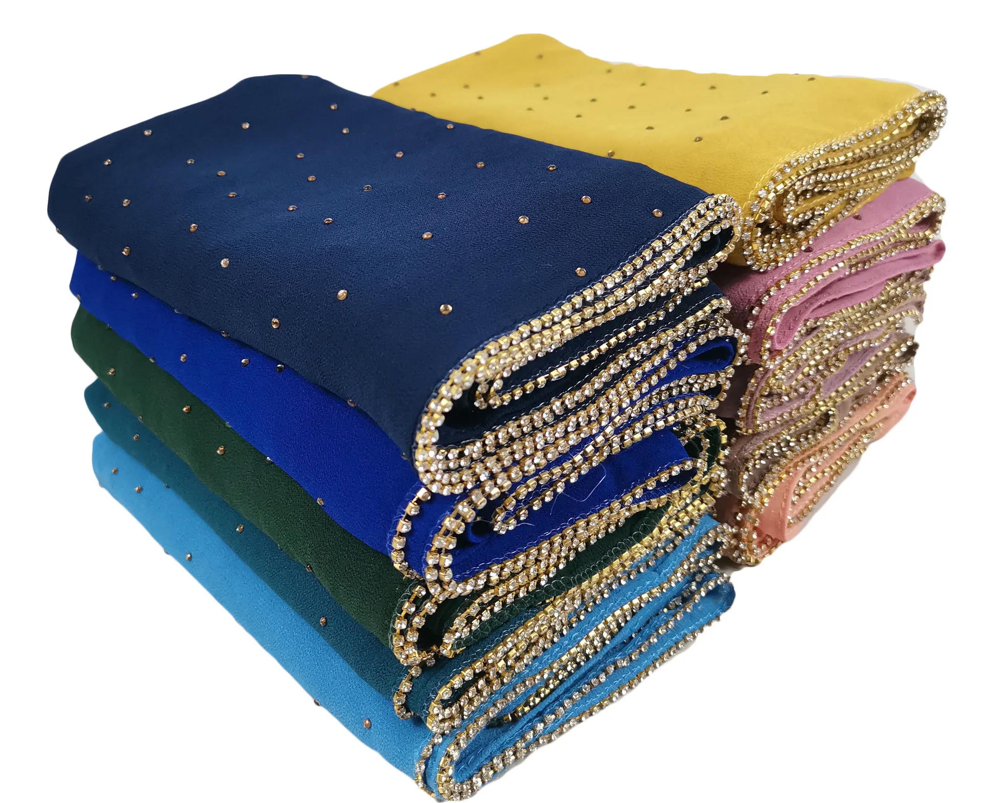 Rhinestone Hijab Chiffon Solid Color Long Scarf Sequins Shawl and Wrap for Women Muslim Hijabs Scarves Plain Shimmer Headscarf