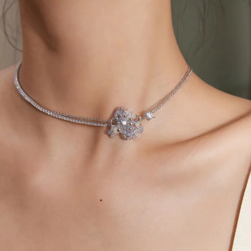 

Timeless Wonder Zirconia Crystal Braided Geo Floral Chains Necklace for Women Designer Jewelry Goth Trendy Sweet Kpop Rare 4124