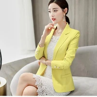 2022 fashion women slim yellow solid blazers and coats long sleeve business office lady single button woman formal jackets