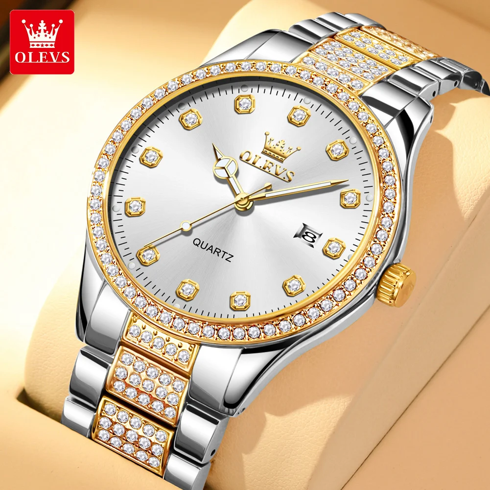 Часы мужские кварцевые с бриллиантовым циферблатом светящиеся