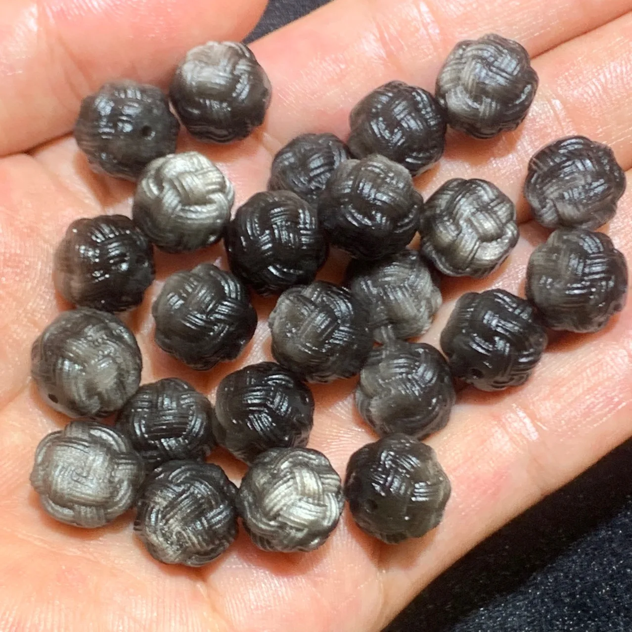 

10 шт. натуральный Серебряный Обсидиан Резной шерстяной шар свободные бусины исцеляющая энергия фотоэлемент для изготовления ювелирных изделий своими руками