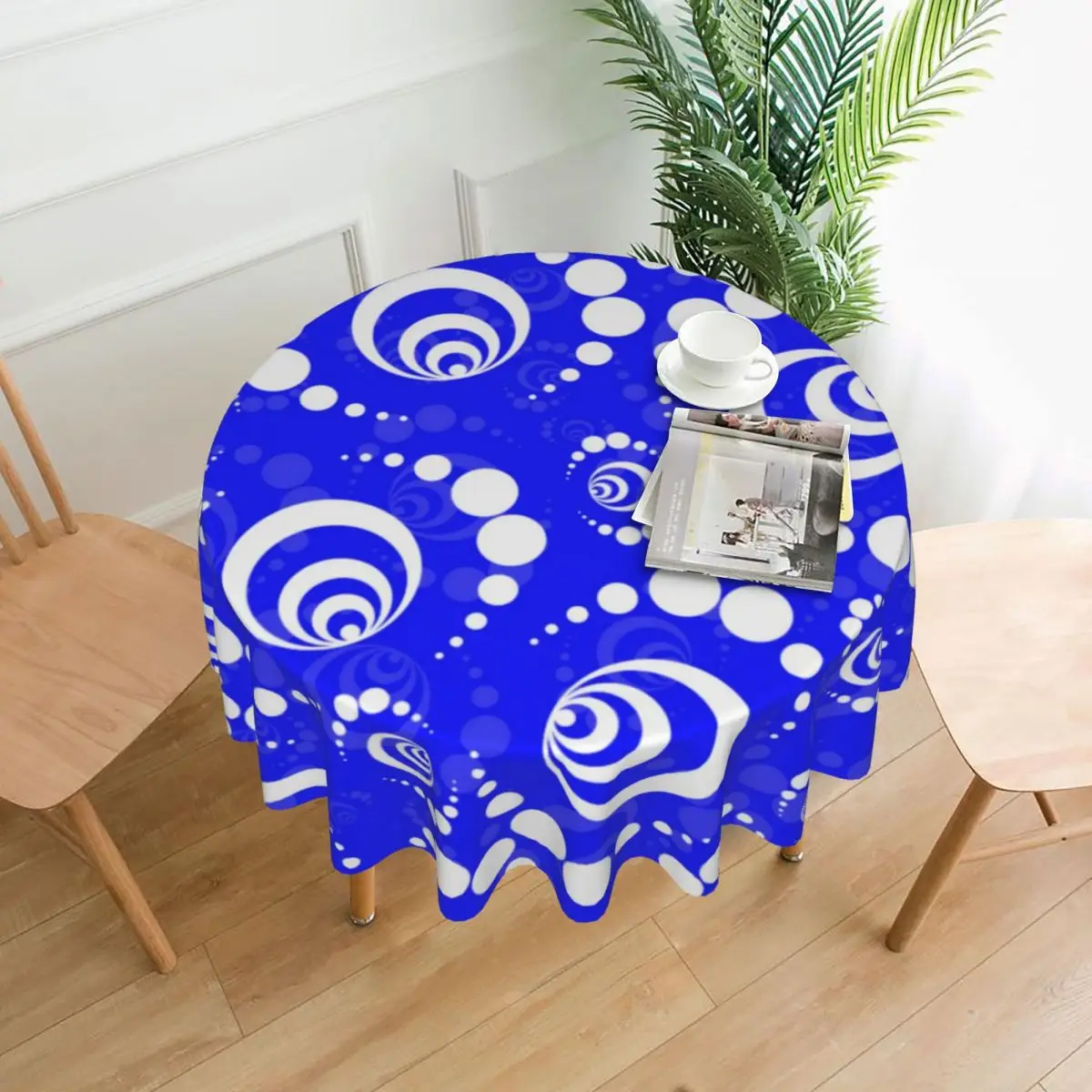 Круглая синяя белая скатерть Современное ретро искусство дешевая Декоративная