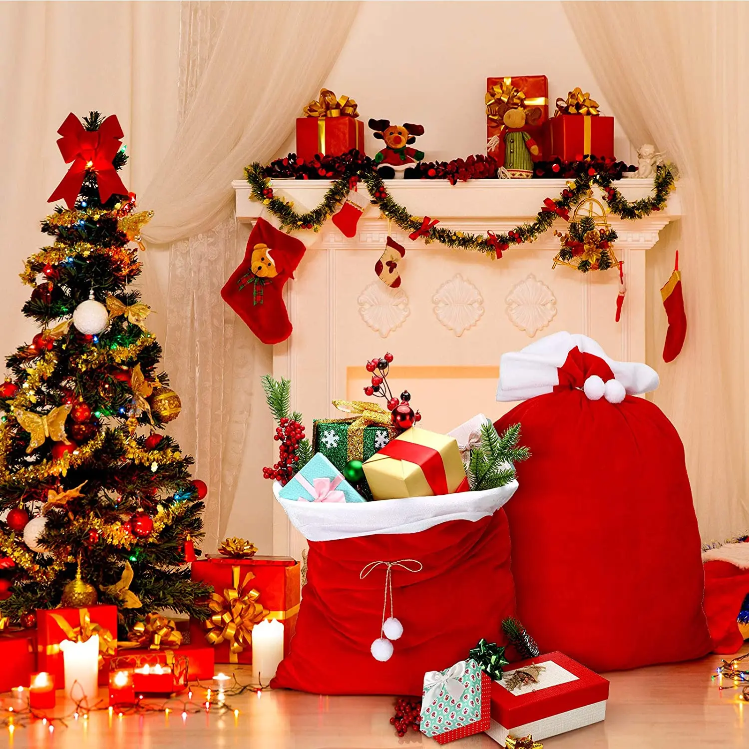 

2023 Gifts Storage Bag With Drawstring Cord Large Velvet Santa Sack Bags For Xmas Present Toys Xmas New Year Decoration