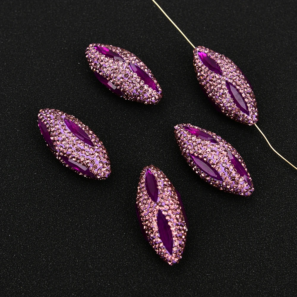 

APDGG Wholesale 5 Pcs Purple Crystal Pave Oval Shape Beads Loose Spacer Beads For Jewelry Making DIY