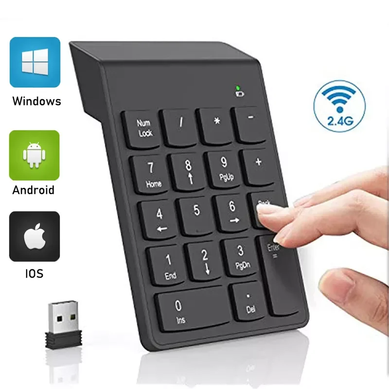 

NEW2023 Mini Wireless Numeric Keyboard 2.4GHz Numpad 18 Keys Digital Pave numpad for Accounting Teller Laptop Notebook Tablets