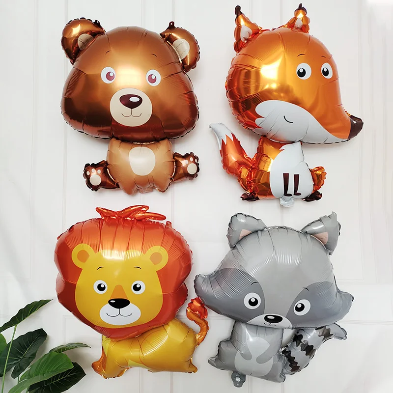 

New Cute Woodland Animal Balloons Lion Bear Raccoon Aluminum Foil Balloon Happy Birthday Party Decor Wild One Party Kids Favors