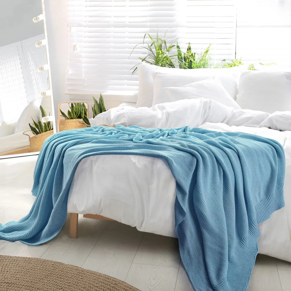 

Покрывала для дивана, мягкое вязаное покрывало из чистого хлопка бледно-лазурного цвета, 60 х78 дюймов