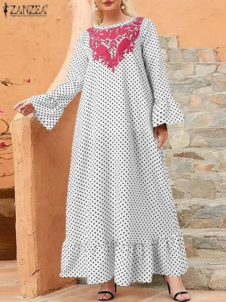 

Oversized Kaftan Women Spring Sundress ZANZEA Fashion Polka Dots Long Sleeve Maxi Dresses Vestidos Party Robes Longue Oversized