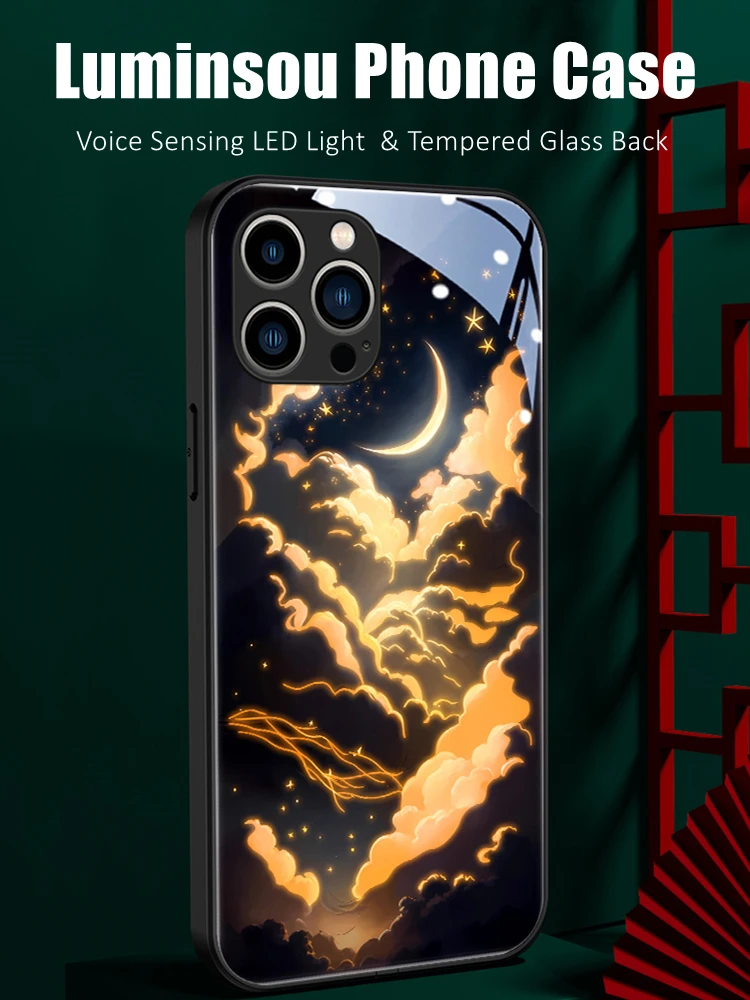 

Night Sky Colorful LED Light Glow Luminous Tempered Glass Phone Case for Xiaomi 11 12 13 Mix 2 3 4 Redmi K50 K60 Pro Lite Ultra