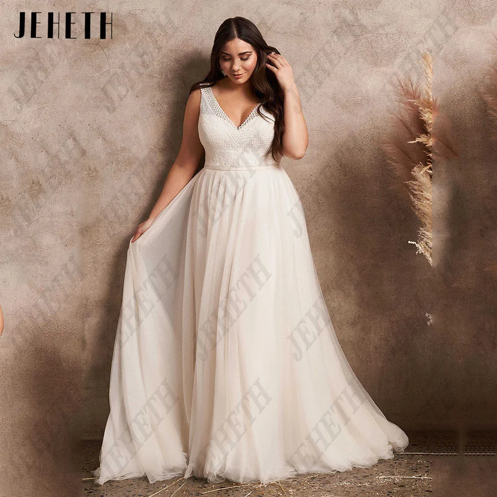 

Jeheth Boho Свадебное платье Plus Size Woman Bride Sleeveless Double СвадебноеЖенское свадебное платье без рукавов JEHETH, элегантное платье-трапеция в стиле бохо с двойным V-образным вырезом и аппликацией, модель 2024