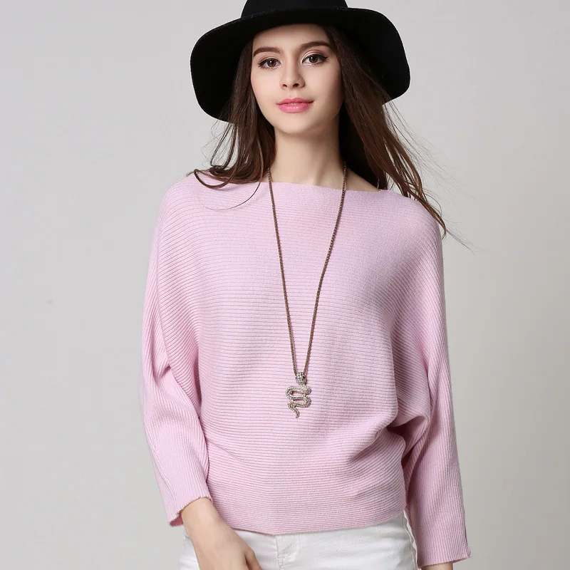 

New Girls' Pullover Knit Solid Loose Long Sleeve Sweater Batshirt