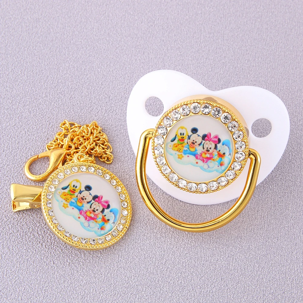 

Disney Mickey Minnie Baby Pacifier with Chain Clip Newborn BPA Free Bling Infant Dummy Soother Nipple