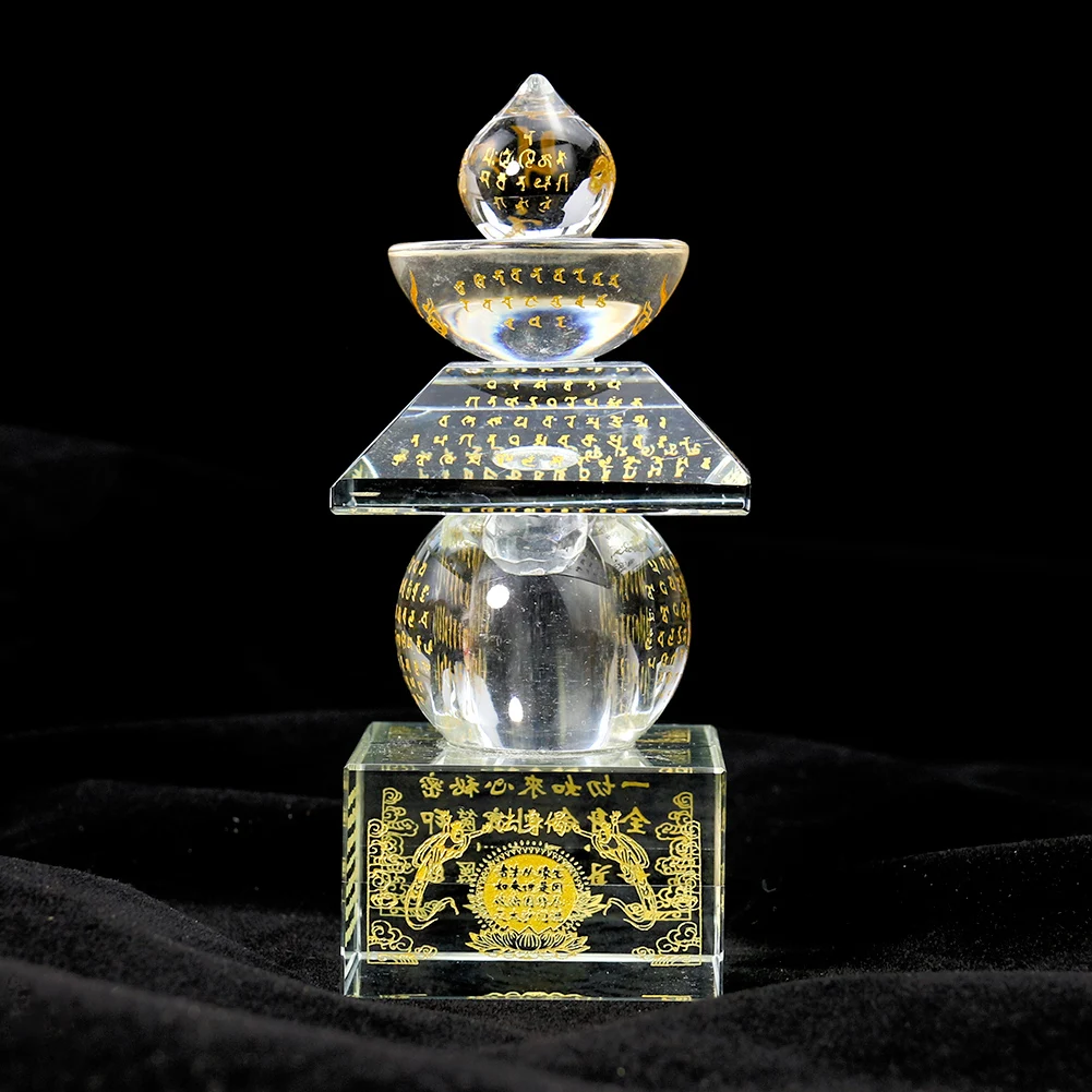 Хрустальное стекло лазерная резьба буддийские писания руна пятиэтажная ступа