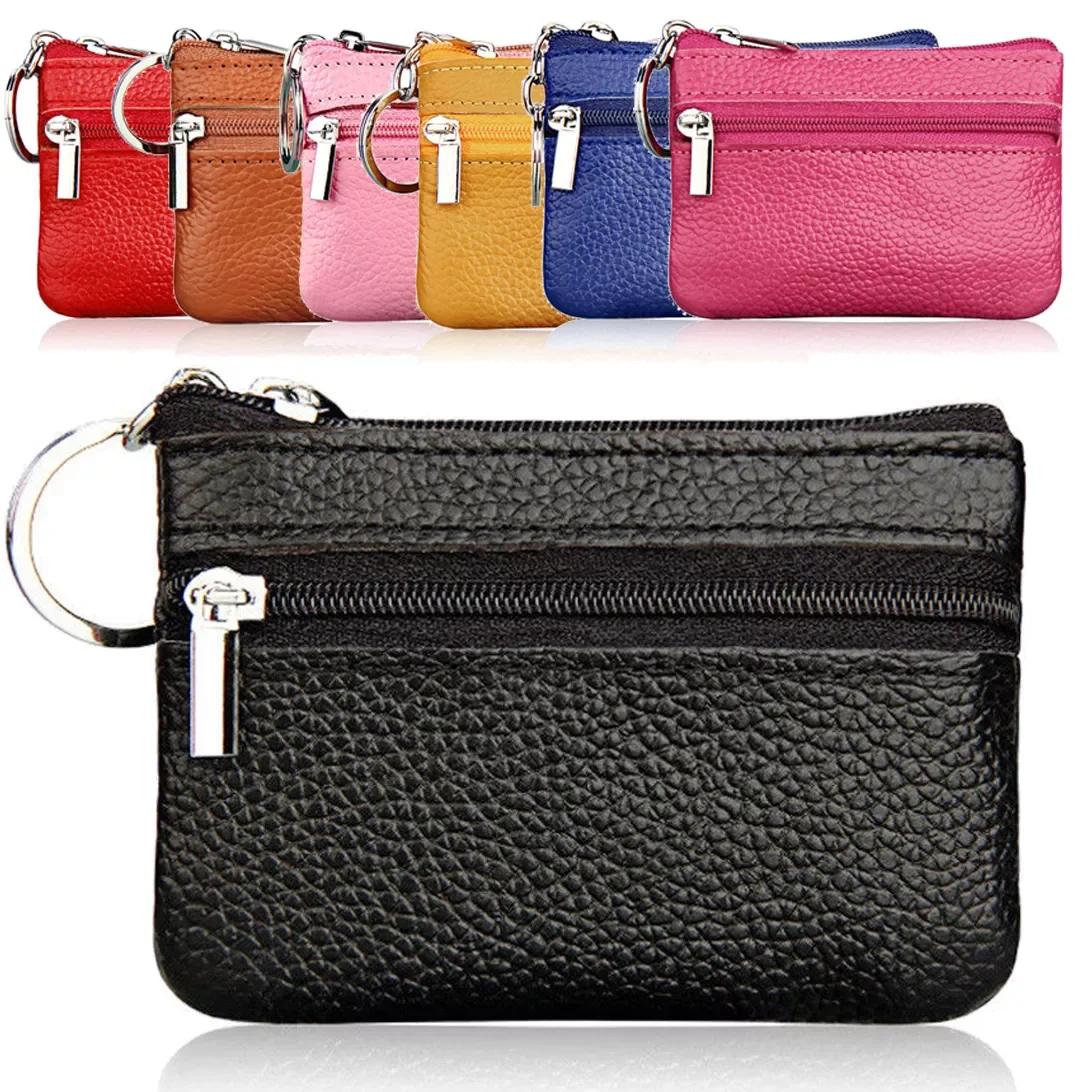 

Women Leather Coin Purse Zip Pouch Bags Mini Pouch Change Wallet with Key Ring Keychain Money Handbags Mini Bag