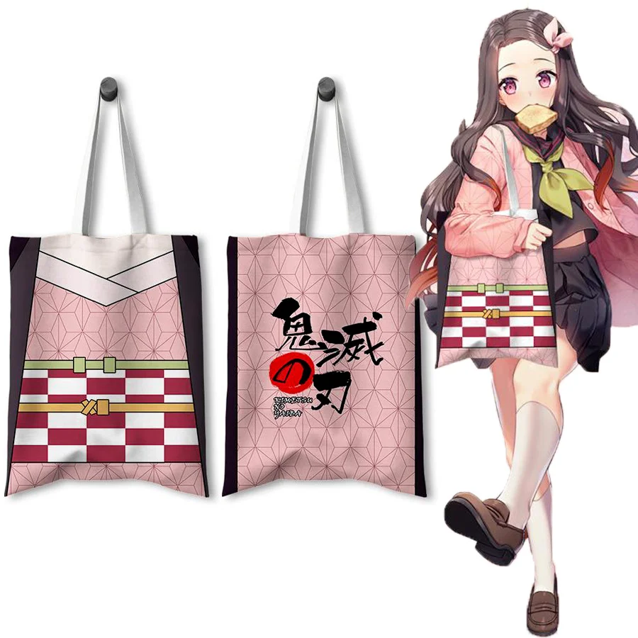 Anime Demon Slayer: Kimetsu No Yaiba Kamado Tanjirou Nezuko Canvas Bag Handbag Shopping Bag Genshin Impact Hutao Shoulder Bags