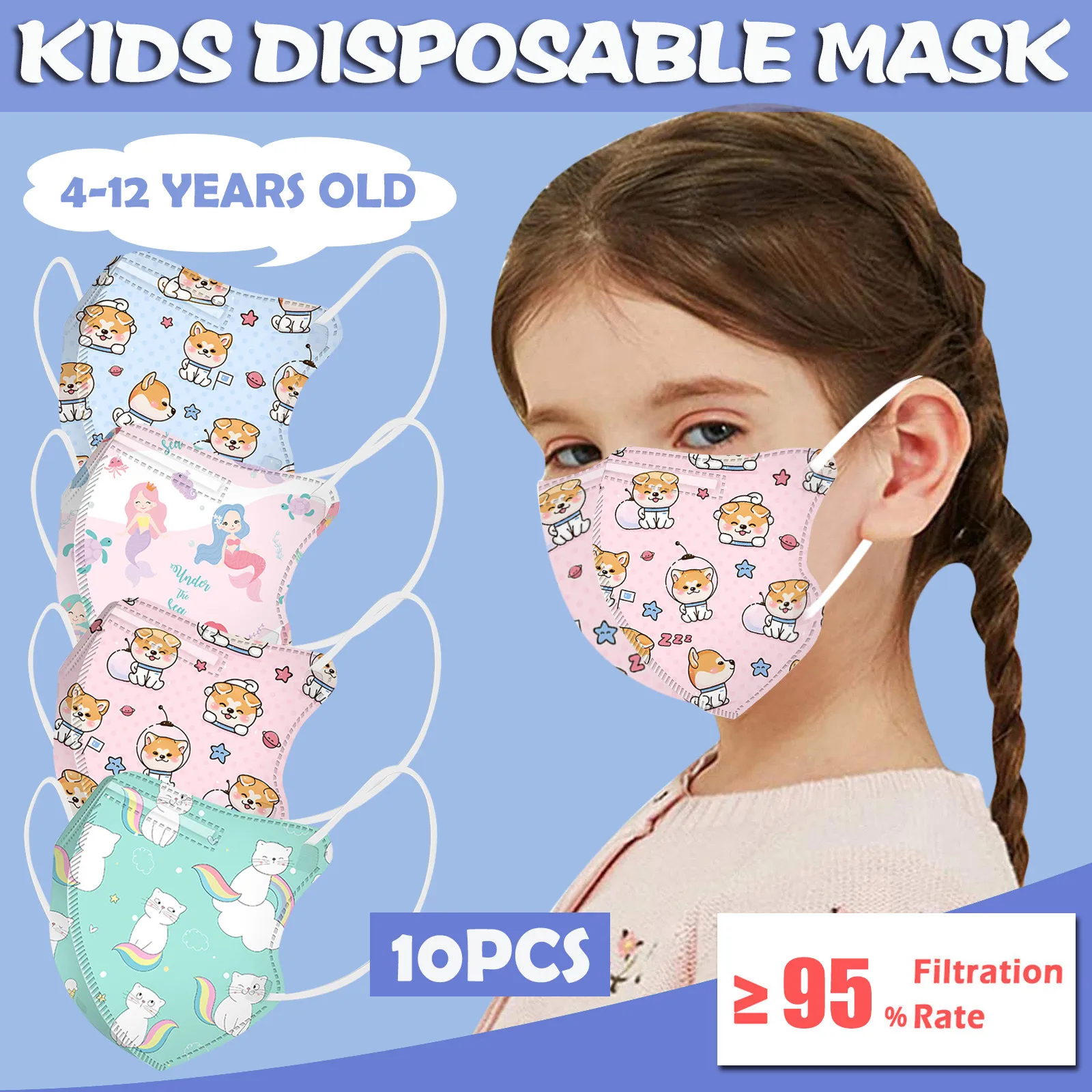 

10Packs Kids Mask Disposable KN95 Face Mask Cartoon 4Ply Ear Loop FFP2 Child Masks маска 2022 для лица masque mascarillas niños