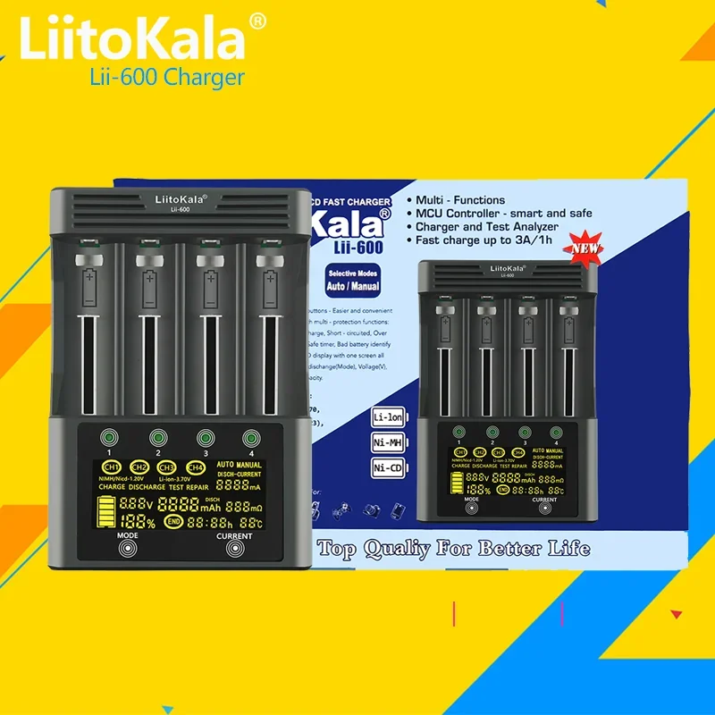 LiitoKala 3.7V 1.2V 18650 26650 21700 26700 AA AAA Test battery capacity Lii-600 LCD Display Battery Charger