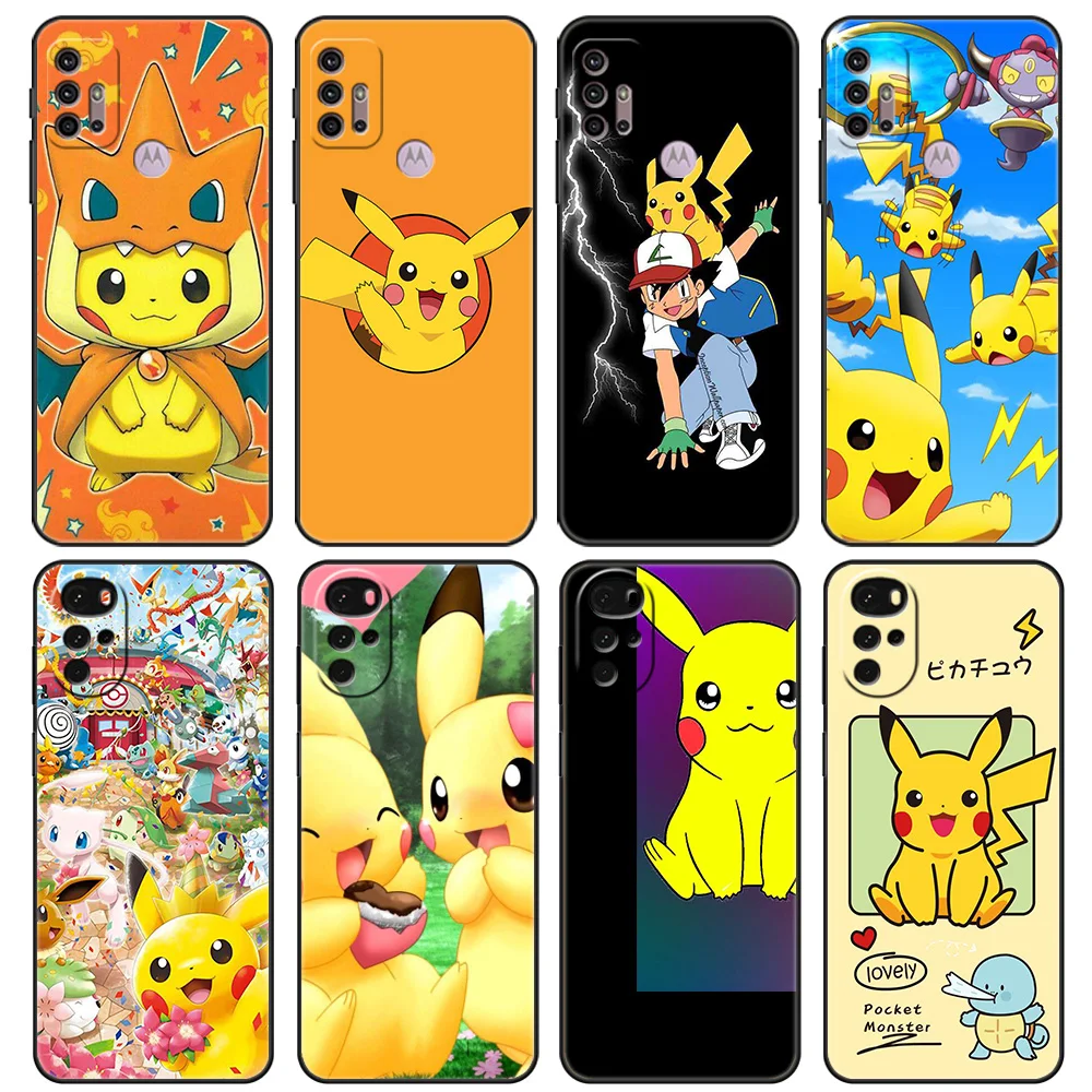

Cute Pokemon Pikachu Case For Motorola G30 G9 G8 Play G60 G20 Edge 20 G50 One Fusion Plus G9Power Black Soft Phone Capas