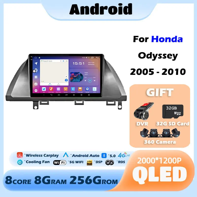 

Автомагнитола QLED/IPS DSP для Honda Odyssey 2005-2010, Android 13, мультимедийный проигрыватель, Wi-Fi, навигация, GPS, стерео, Carplay, без DVD, 2 Din