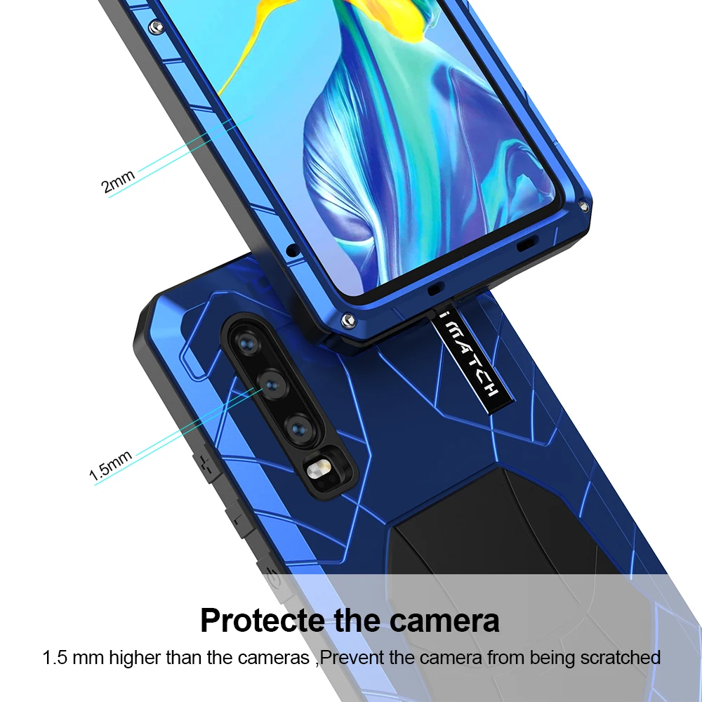 Original Imatch Phone Case Hard Aluminum Metal Tempered Glass Screen Protector Cover For Huawei P30 Lite / Pro Full Cover