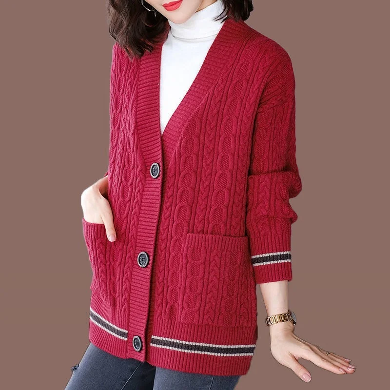 

Трикотажные кардиганы для женщин, Осень-зима 2023, корейские Топы с длинным рукавом, повседневное винтажное теплое пальто X292