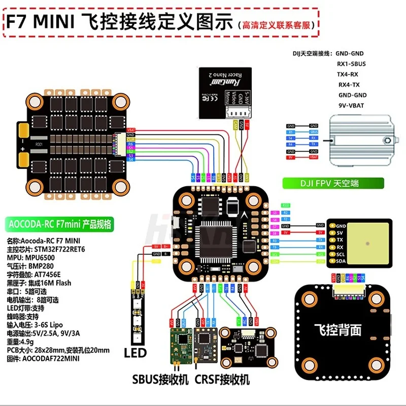 Контроллер полета Aocoda-RC F7 MINI V1.0 (MPU6500) с барометром OSD черный корпус FC для РУ FPV