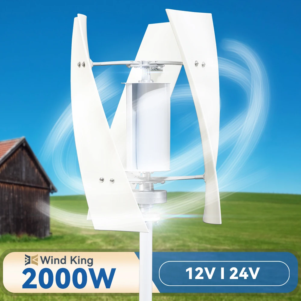 

WindKing 2000W Wind Turbine Generator 3 Blades 24v 12v High Efficiency Dyanmo With Hybrid Solar Charger System For Home Use
