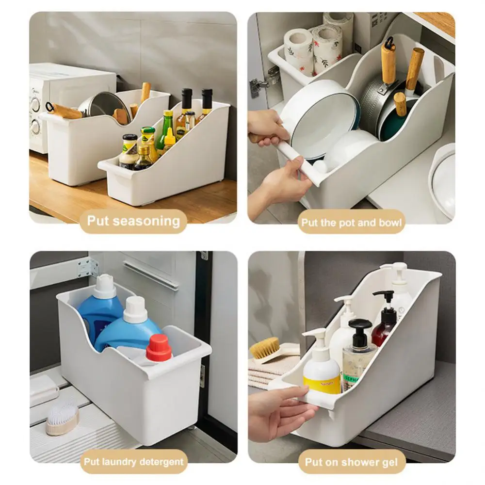 

U-shaped Groove Convenient Sorting Shelf Saving Space Bathroom Kitchen Sundries Storage Basket Pulley Design Snack Storage Box